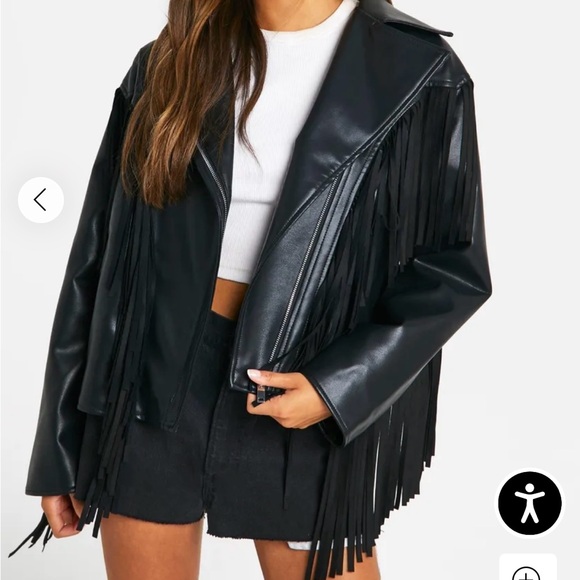 SOLD ON DEPOP | Nastygal Black Faux Leather Jacket with Fringe - Picture 2 of 6